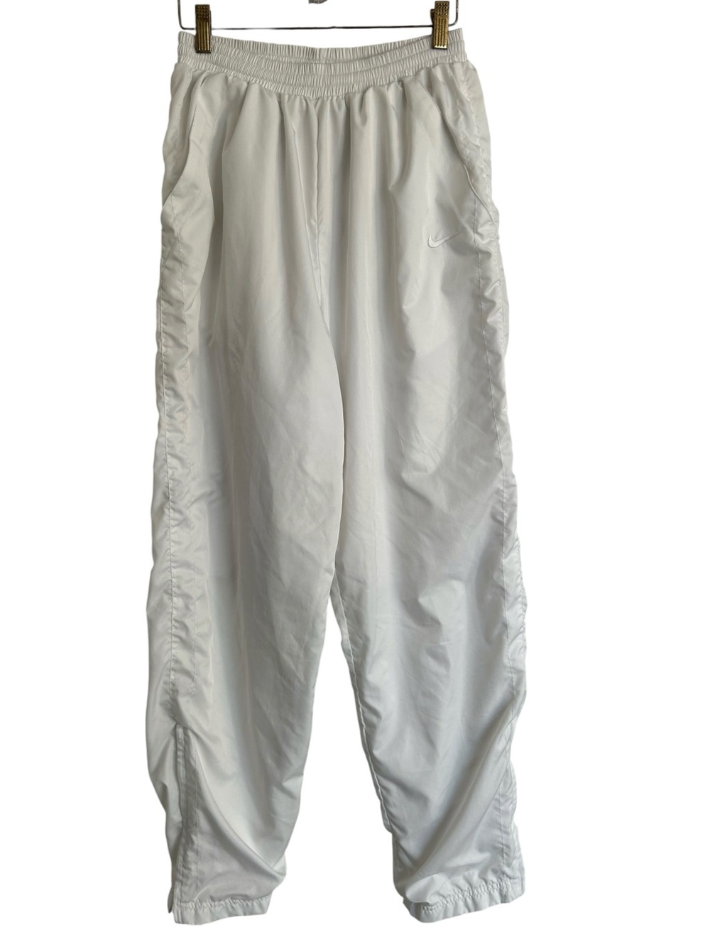 Vintage Nike Large (12-14) Nylon Track Pants 90s White Zipper Leg